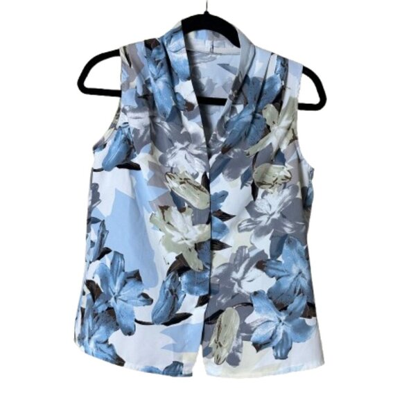 DAZY Shawl Collar Sleeveless Blue Floral Top Size Small - Picture 1 of 10
